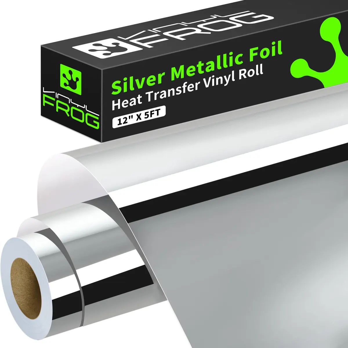VINYL FROG Silver Metallic Foil Heat Transfer Vinyl 12in x 5ft (30.5cm x 1.52m) | Chrome Iron-On Vinyl for T-Shirts - main product image