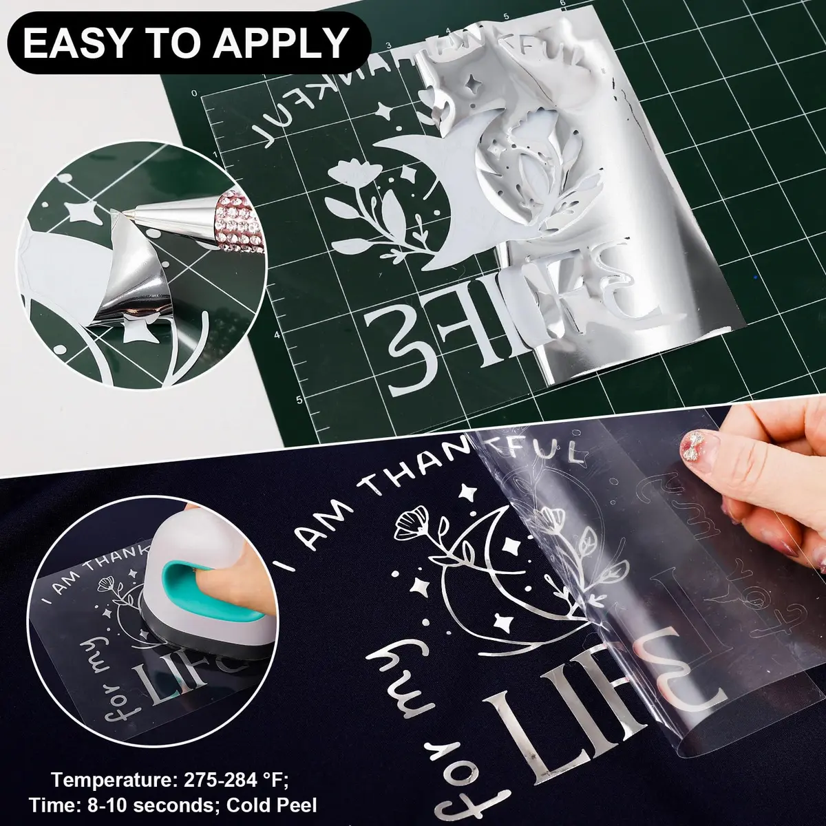VINYL FROG Silver Metallic Foil Heat Transfer Vinyl 12in x 5ft (30.5cm x 1.52m) | Chrome Iron-On Vinyl for T-Shirts - view 3