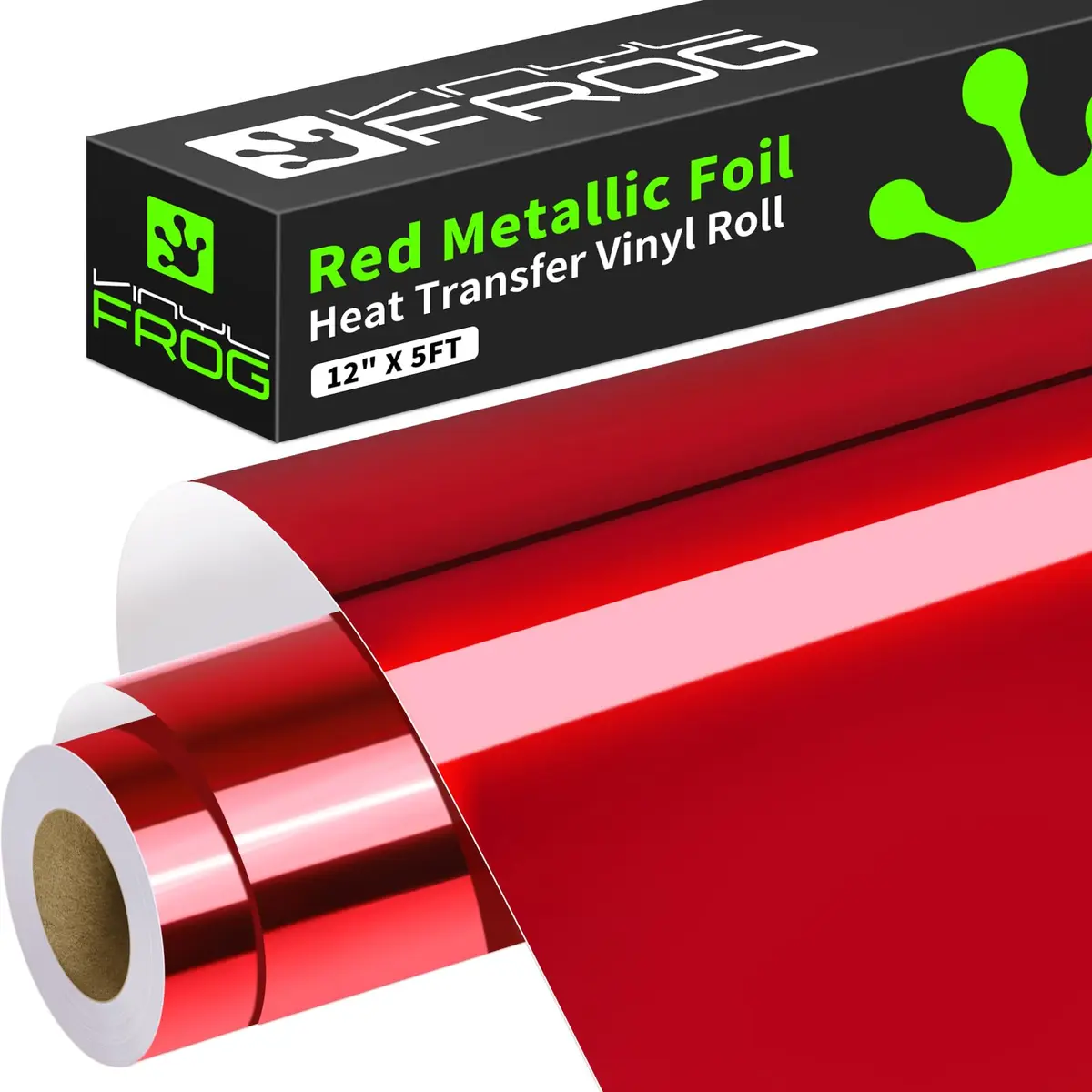 VINYL FROG Red Metallic Foil Heat Transfer Vinyl 12in x 5ft (30.48cm x 1.52m) | Chrome Iron On Vinyl for T-Shirts - main product image