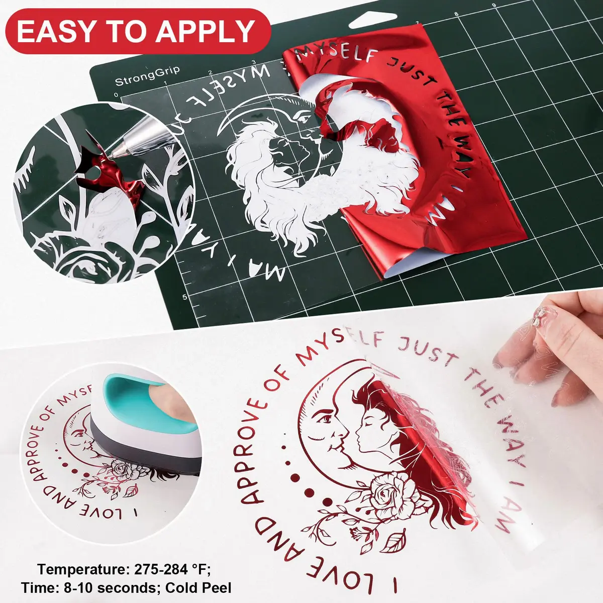 VINYL FROG Red Metallic Foil Heat Transfer Vinyl 12in x 5ft (30.48cm x 1.52m) | Chrome Iron On Vinyl for T-Shirts - view 3