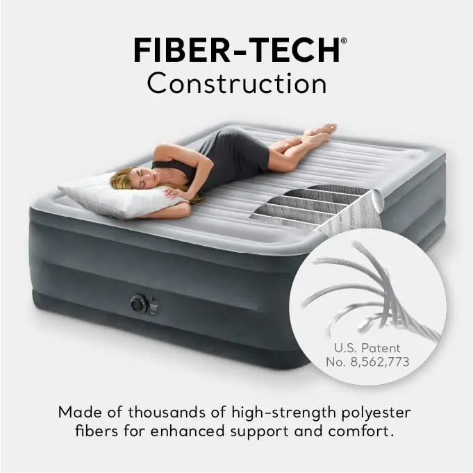 Intex 64417ED Queen Dura-Beam Comfort Plush Air Mattress 22in | High-Rise with Built-in Pump for Travel & Camping - view 8