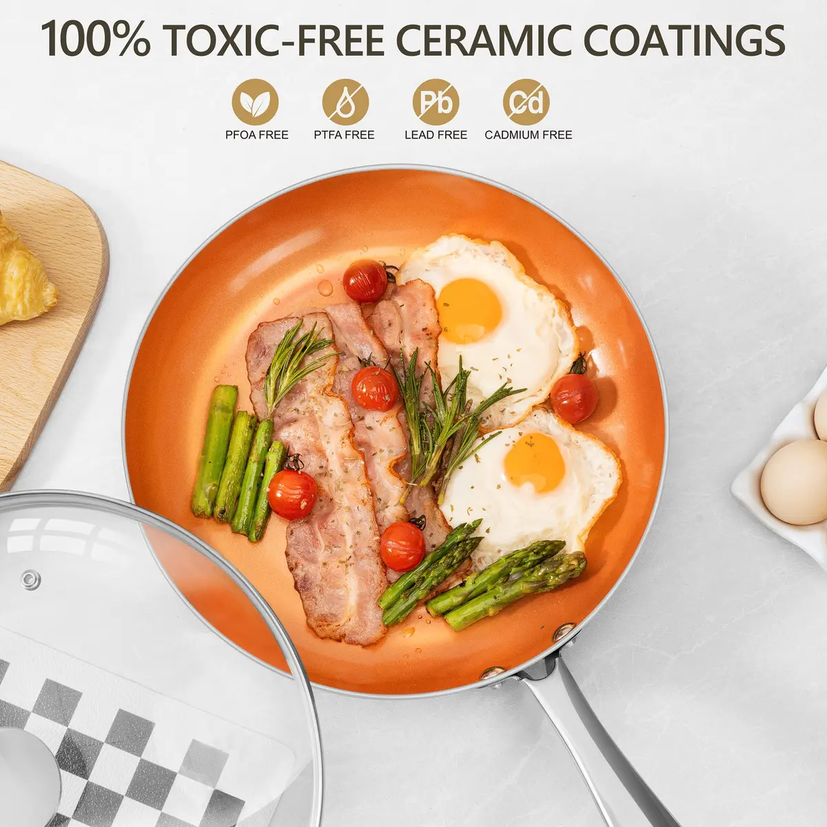 MICHELANGELO Copper Frying Pan Set with Lid 8" & 10" | Nonstick Copper Pans with Glass Lid (110 characters) - view 5