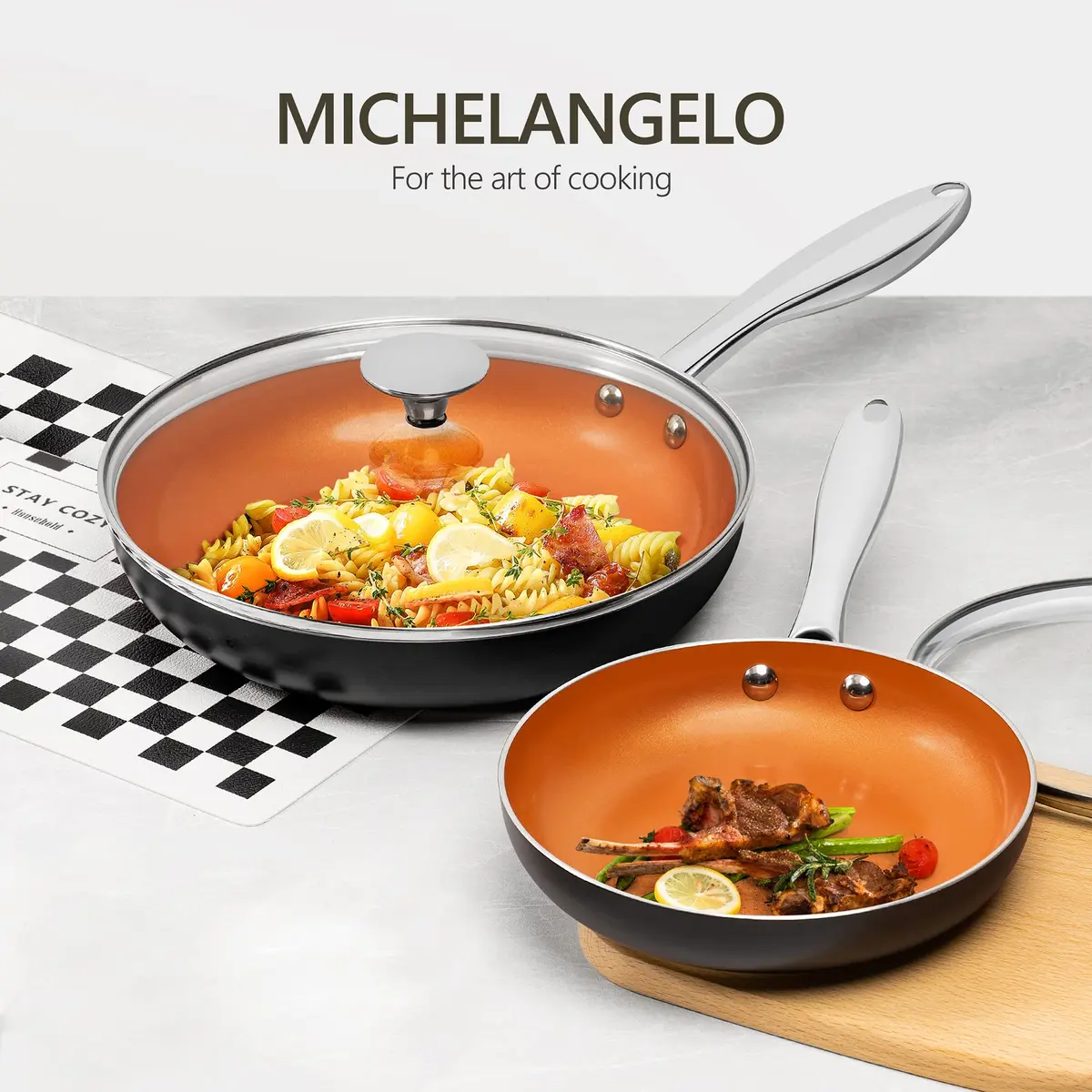 MICHELANGELO Copper Frying Pan Set with Lid 8" & 10" | Nonstick Copper Pans with Glass Lid (110 characters) - view 7