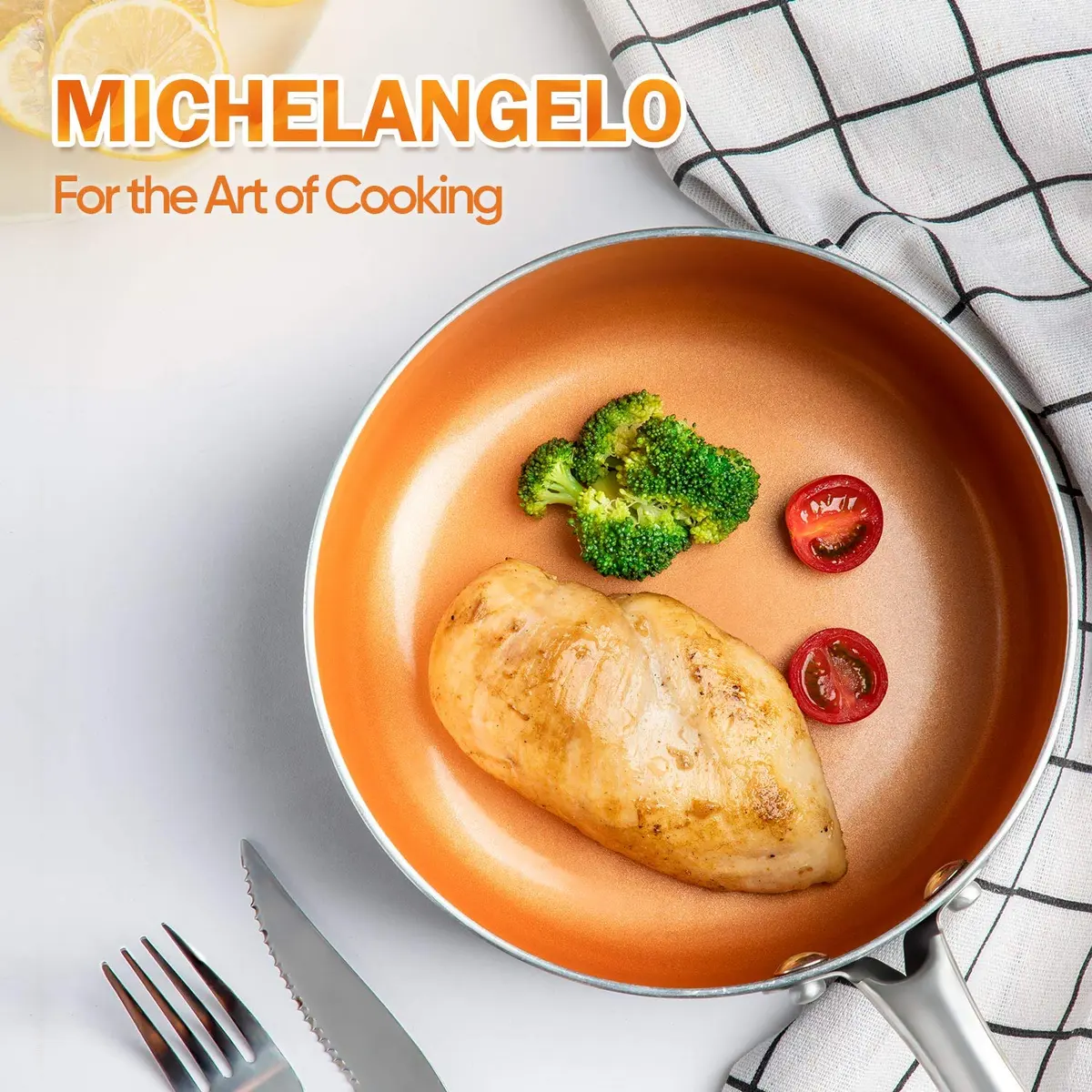 MICHELANGELO Copper Frying Pan Set with Lid 8" & 10" | Nonstick Copper Pans with Glass Lid (110 characters) - view 8