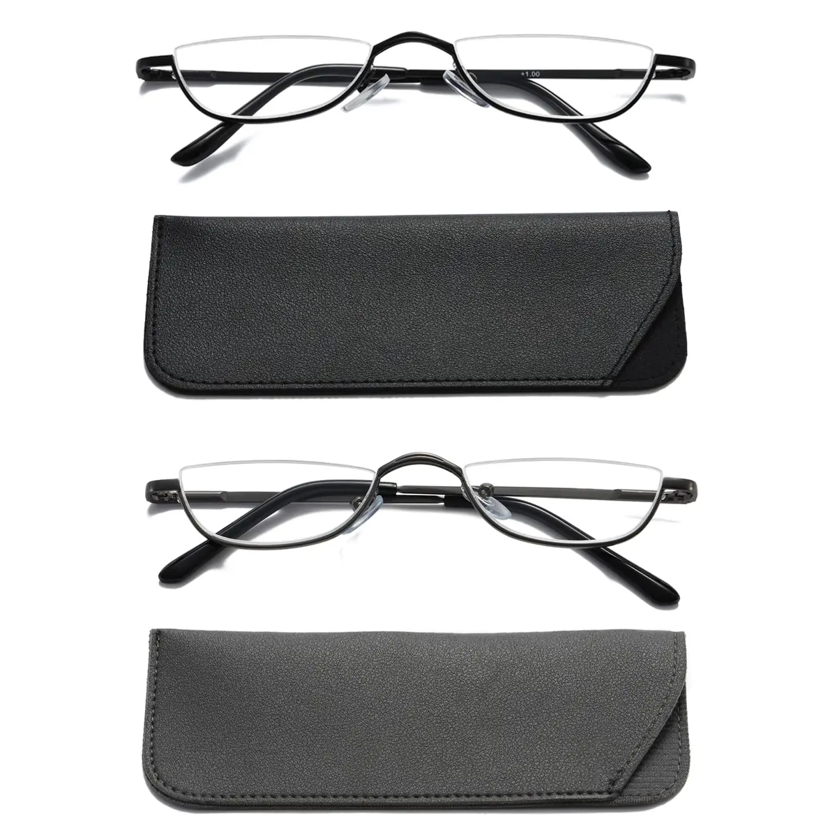 Viseng Half Frame Reading Glasses for Women Men, Slim Half Moon Metal Semi Rimless 3.5 Diopters | Flat Top Design - main product image