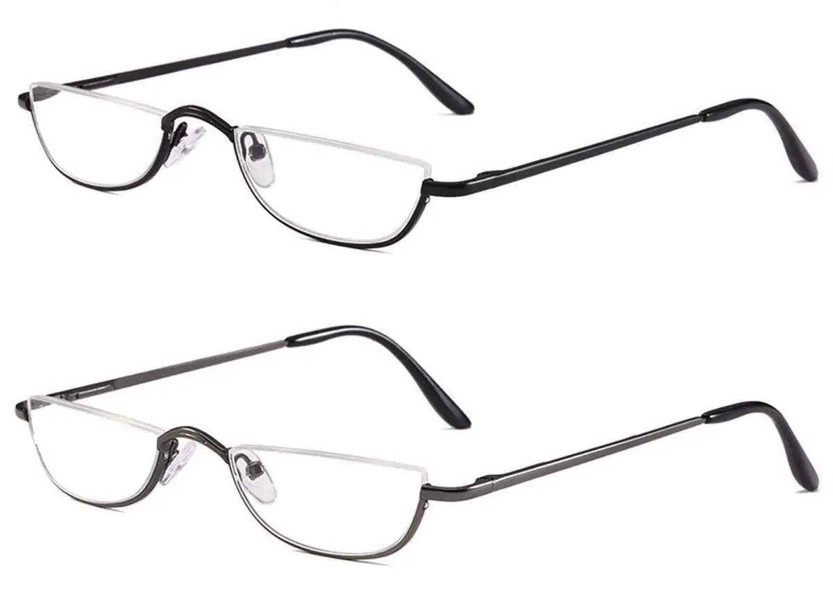Viseng Half Frame Reading Glasses for Women Men, Slim Half Moon Metal Semi Rimless 2-Pack (40mm Lens Width) - view 3