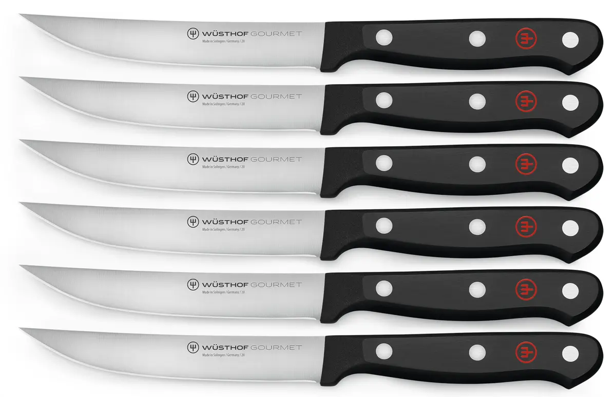 Wüsthof Gourmet 6-Piece Steak Knife Set, Black | Precision Laser-Cut Blades for Perfect Cuts - main product image