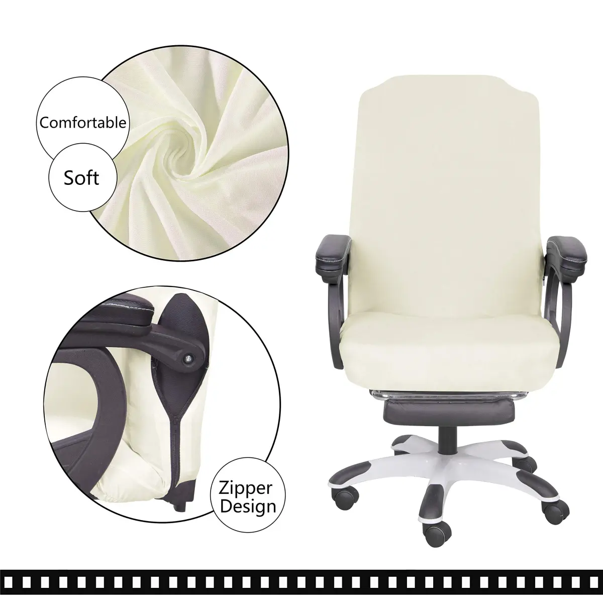 SARAFLORA Ivory Large Office Chair Cover - Removable, Washable Stretch Fit Protector (1 Piece) - view 4