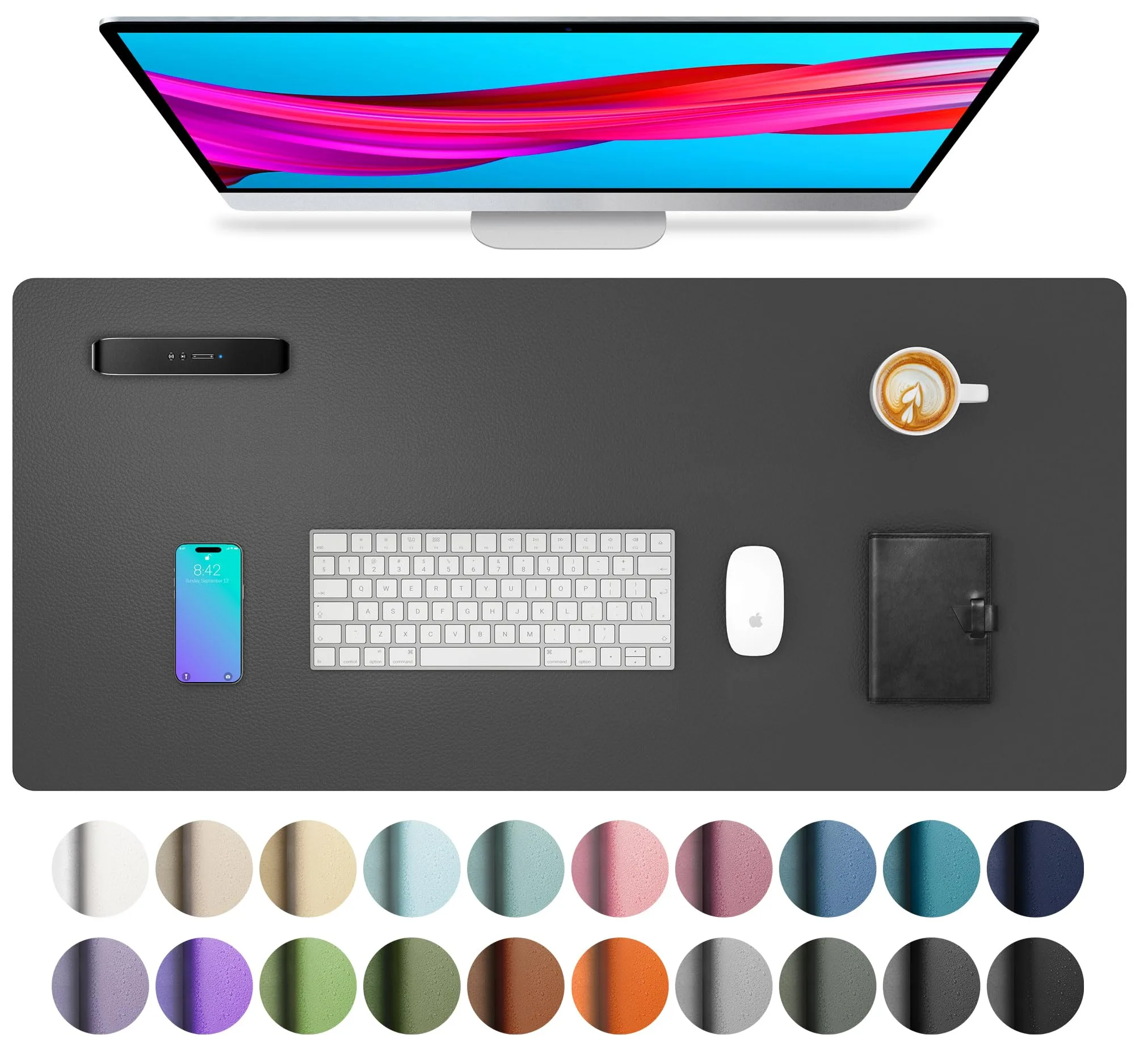 Aothia Gray PU Leather Desk Pad Protector, 23.6" x 13.7" | Protects Desks from Scratches and Stains - main product image