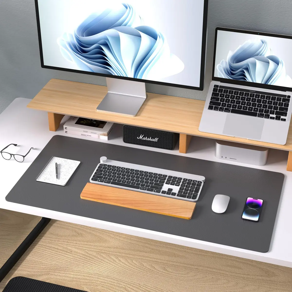 Aothia Gray PU Leather Desk Pad Protector, 23.6" x 13.7" | Protects Desks from Scratches and Stains - view 9