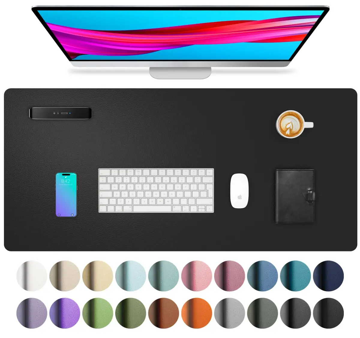 Aothia Black PU Leather Desk Pad Protector 60cm x 35cm (23.6" x 13.7") | Non-Slip Waterproof Surface for Office & Home - main product image