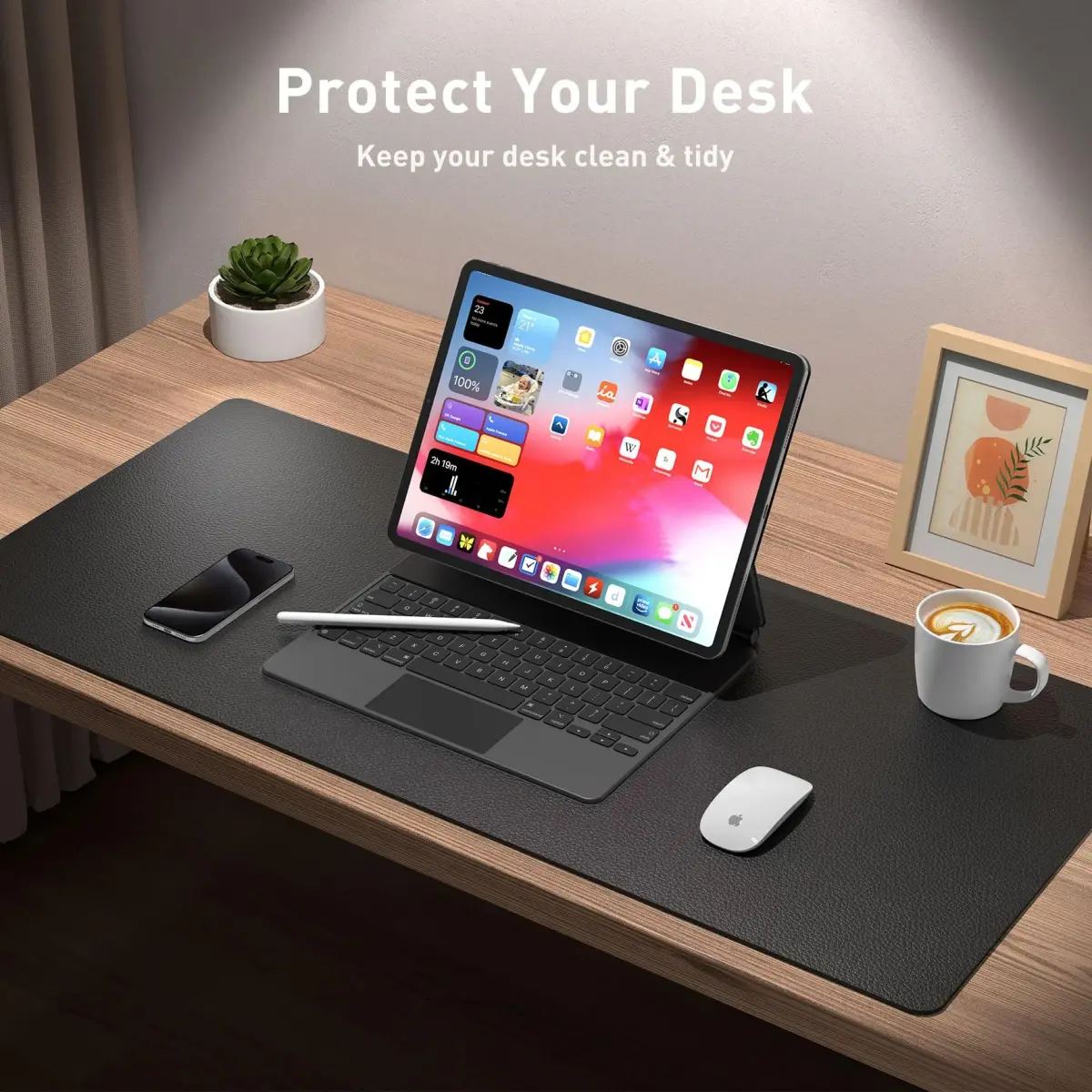 Aothia Black PU Leather Desk Pad Protector 60cm x 35cm (23.6" x 13.7") | Non-Slip Waterproof Surface for Office & Home - view 3