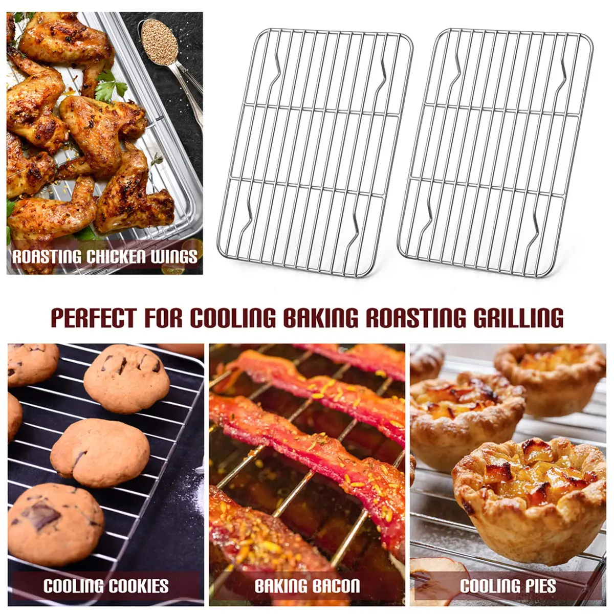E-far Stainless Steel Cooling Rack Set of 2, 11.6'' x 9'' | Rust-Free & Oven-Safe for Baking & Roasting - view 7