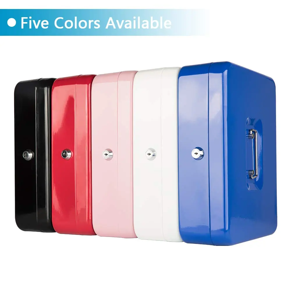 KYODOLED Locking Cash Box with Key, White XL Large | Sturdy Steel Construction with 5-Compartment Tray - view 5
