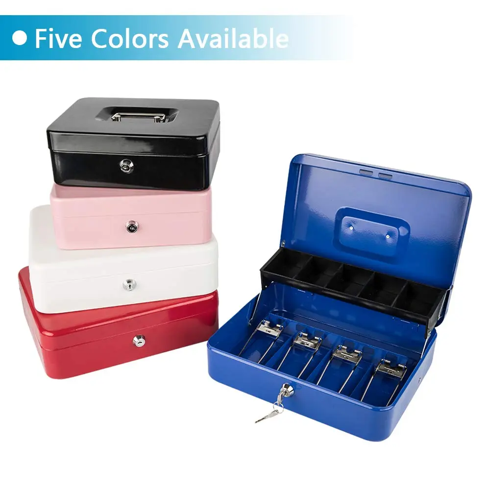 KYODOLED Locking Cash Box with Key, White XL Large | Sturdy Steel Construction with 5-Compartment Tray - view 6