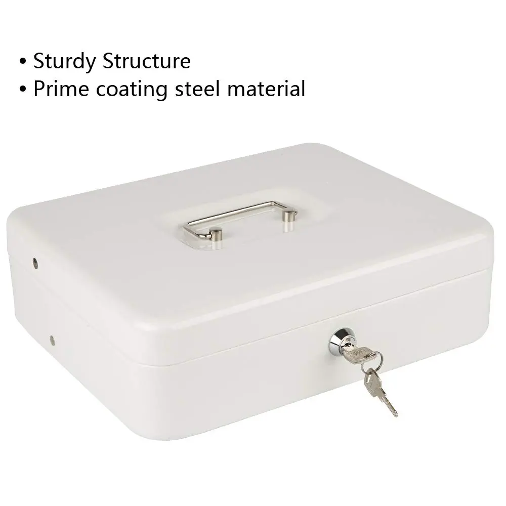 KYODOLED Locking Cash Box with Key, White XL Large | Sturdy Steel Construction with 5-Compartment Tray - view 7