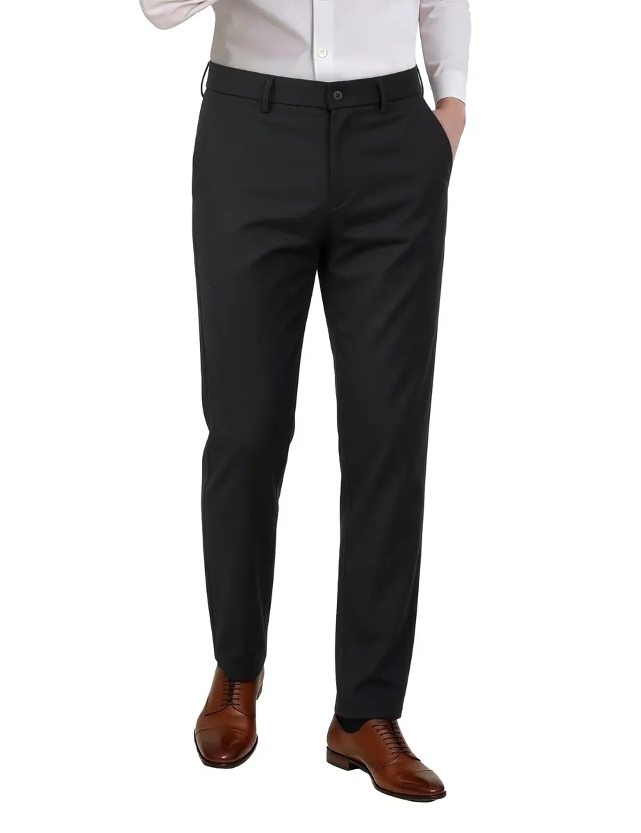 Plaid&Plain Men’s Slim Fit Dress Pants Stretch Dress Pants 8101Black 33x28 | Modern Slim Fit with Wrinkle-Free Comfort - main product image
