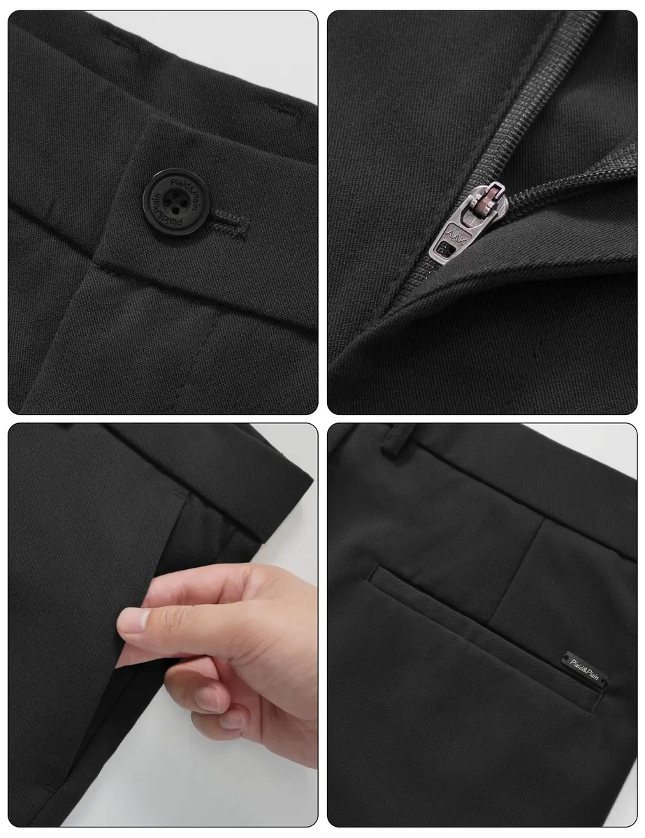 Plaid&Plain Men’s Slim Fit Dress Pants Stretch Dress Pants 8101Black 33x28 | Modern Slim Fit with Wrinkle-Free Comfort - view 6