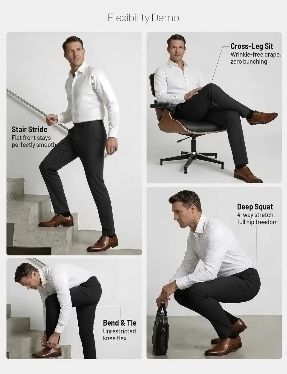 Plaid&Plain Men’s Slim Fit Dress Pants Stretch Dress Pants 8101Black 33x28 | Modern Slim Fit with Wrinkle-Free Comfort - view 7