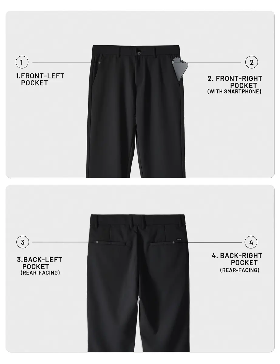 Plaid&Plain Men’s Slim Fit Dress Pants Stretch Dress Pants 8101Black 33x28 | Modern Slim Fit with Wrinkle-Free Comfort - view 8