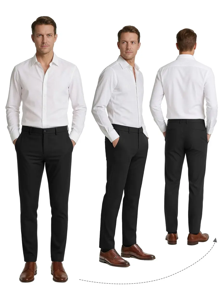 Plaid&Plain Men’s Slim Fit Dress Pants Stretch Dress Pants 8101Black 33x28 | Modern Slim Fit with Wrinkle-Free Comfort - view 2