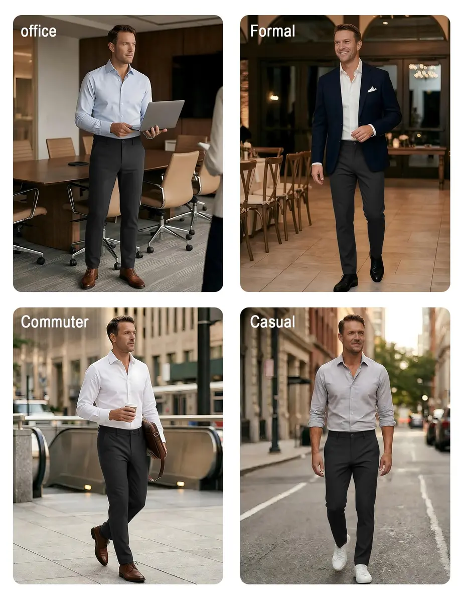 Plaid&Plain Men’s Slim Fit Dress Pants Stretch Dress Pants 8101Black 33x28 | Modern Slim Fit with Wrinkle-Free Comfort - view 3