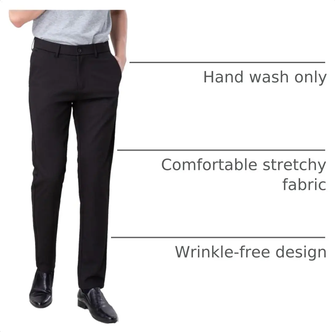 Plaid&Plain Men’s Slim Fit Dress Pants Stretch Dress Pants 8101Black 33x28 | Modern Slim Fit with Wrinkle-Free Comfort - view 4