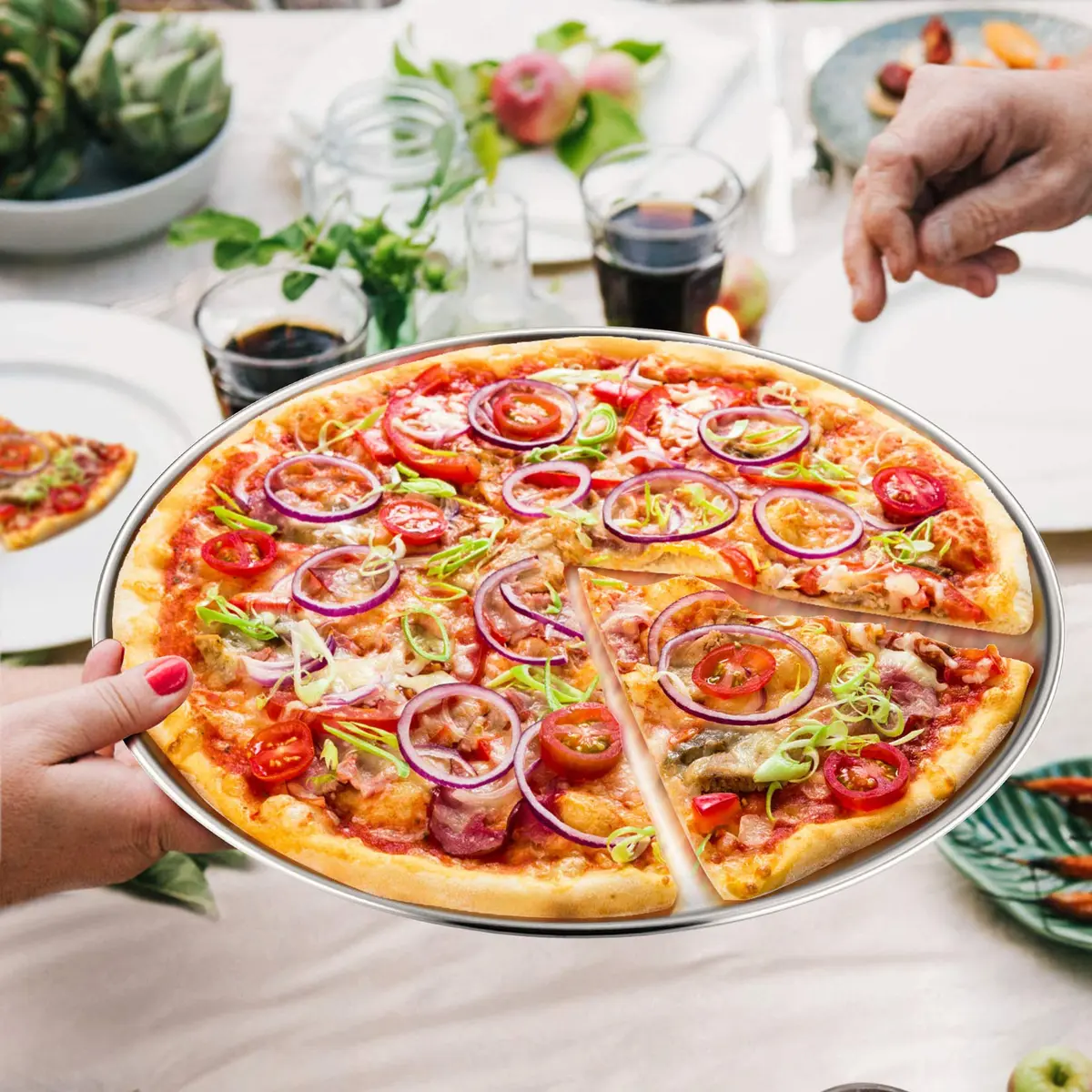 P&P CHEF 12 Inch Stainless Steel Pizza Pan Set of 2 | Heavy Duty Baking & Serving Tray - view 5