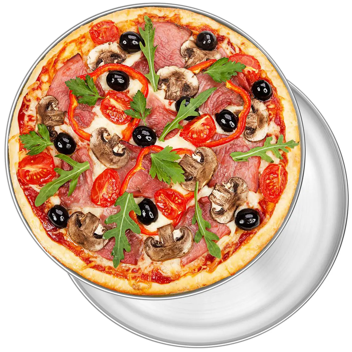 P&P CHEF 12 Inch Stainless Steel Pizza Pan Set of 2 | Heavy Duty Baking & Serving Tray - main product image