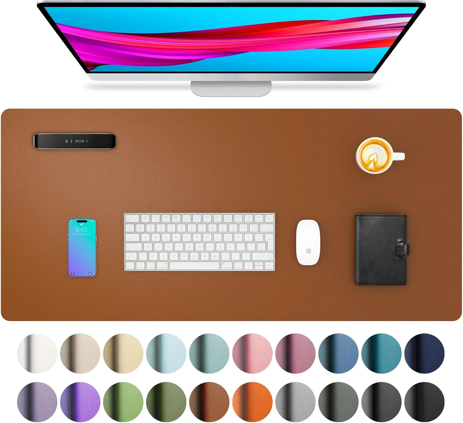 Aothia PU Leather Desk Pad Protector, Brown, 23.6" x 13.7" | Protects Desks from Scratches and Spills - main product image
