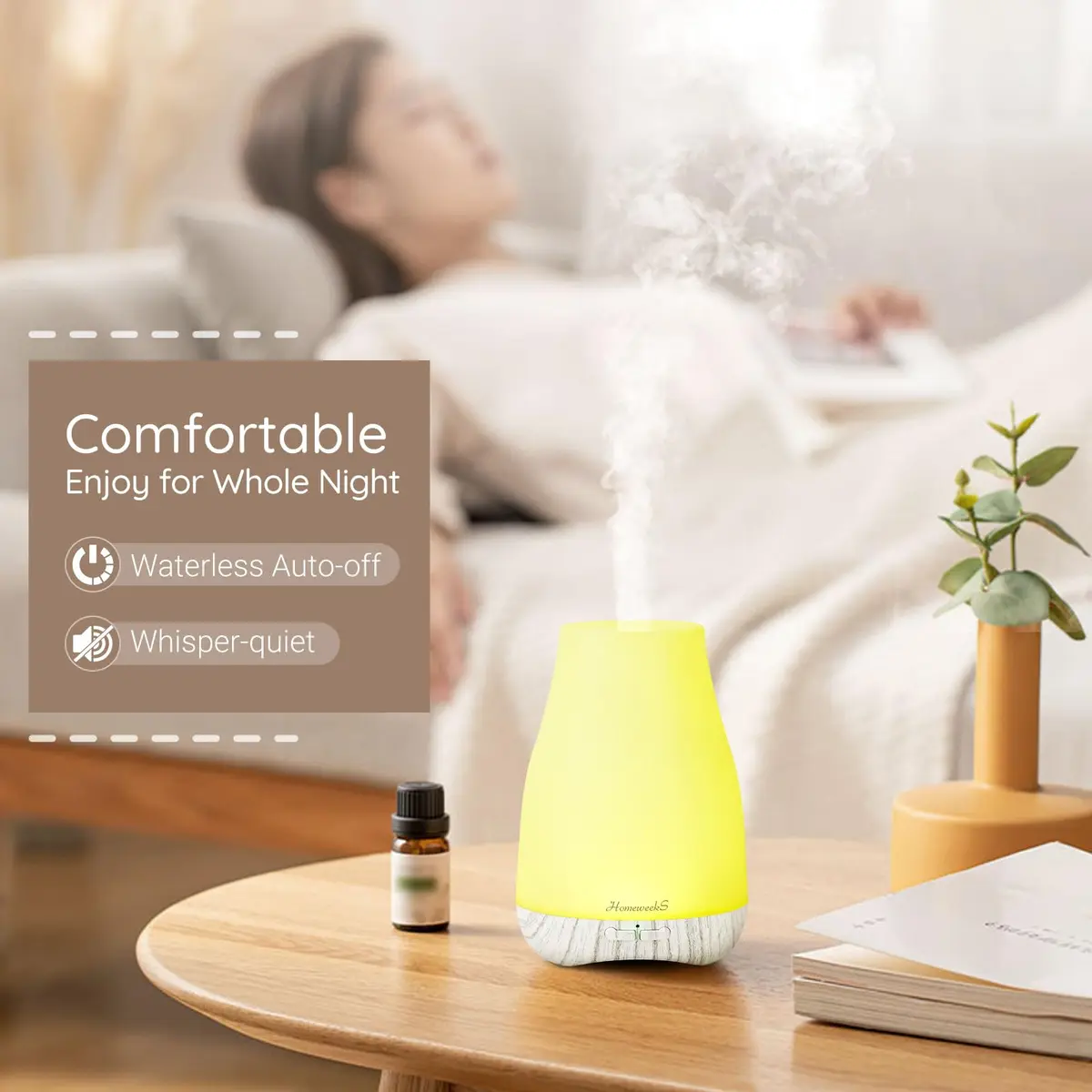 Homeweeks Essential Oil Diffuser 100ml (3.4 Fl Oz) | Ultrasonic Cool Mist Humidifier with 7 Color LED Light - view 7