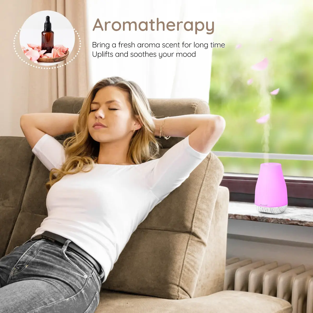 Homeweeks Essential Oil Diffuser 100ml (3.4 Fl Oz) | Ultrasonic Cool Mist Humidifier with 7 Color LED Light - view 3