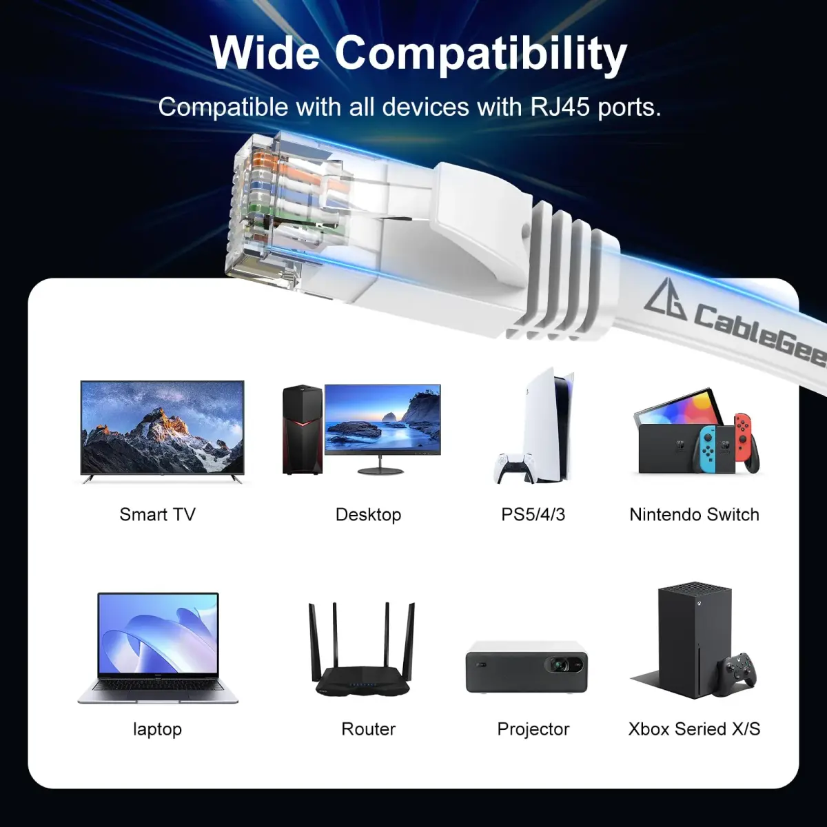 CableGeeker Flat Cat 6 Ethernet Cable 1.5ft (0.46m) 6-Pack | 10Gbps High-Speed Network Cable - view 7