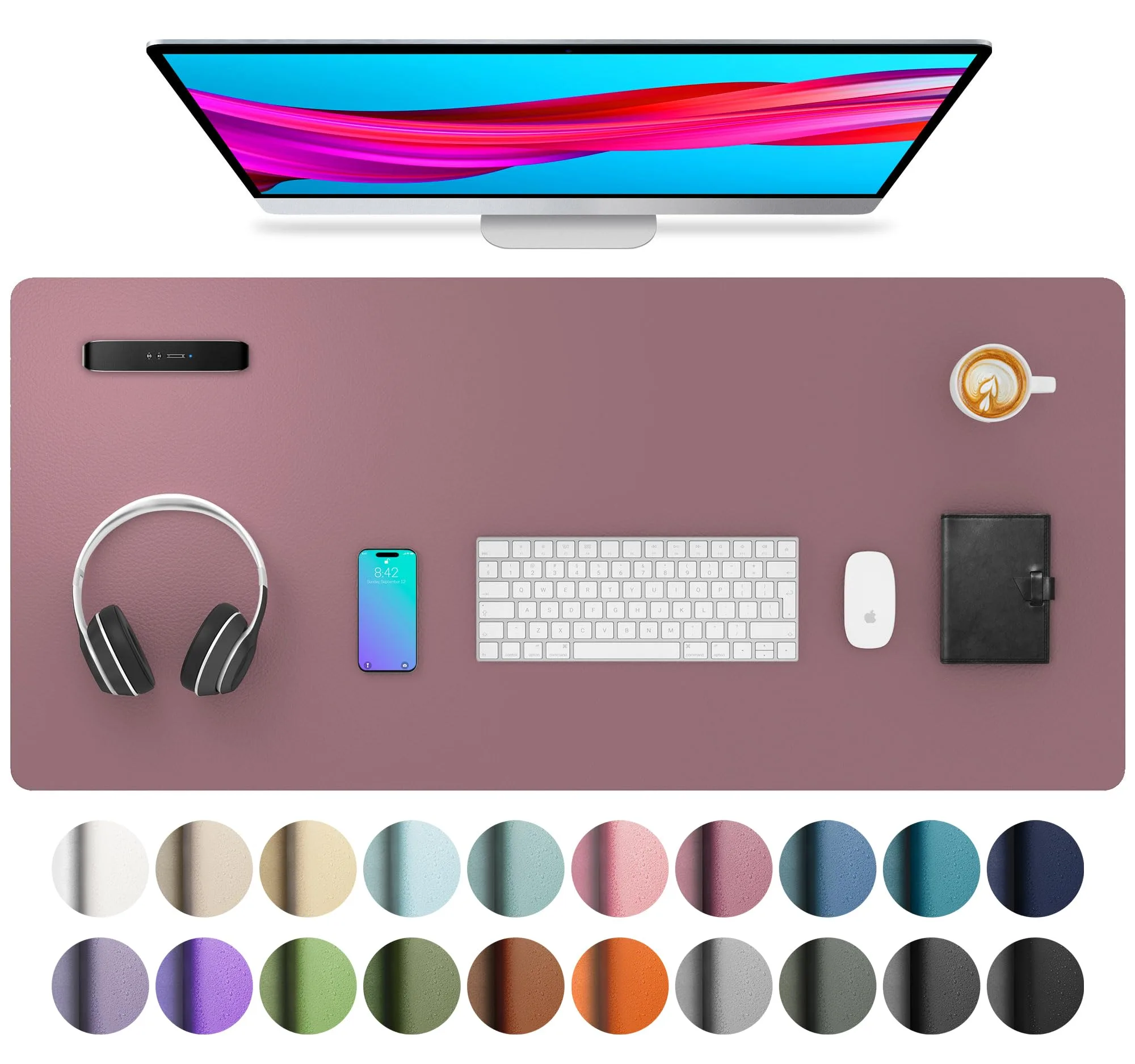 Aothia Dark Pink PU Leather Desk Pad Protector 36" x 17" | Protects Your Desk from Scratches, Stains, and Heat - main product image