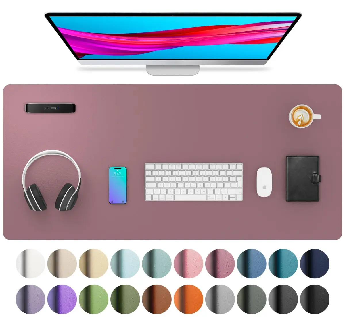 Aothia Dark Pink Desk Pad Protector 91cm x 43cm (36" x 17") | Smooth PU Leather for Office & Home - main product image