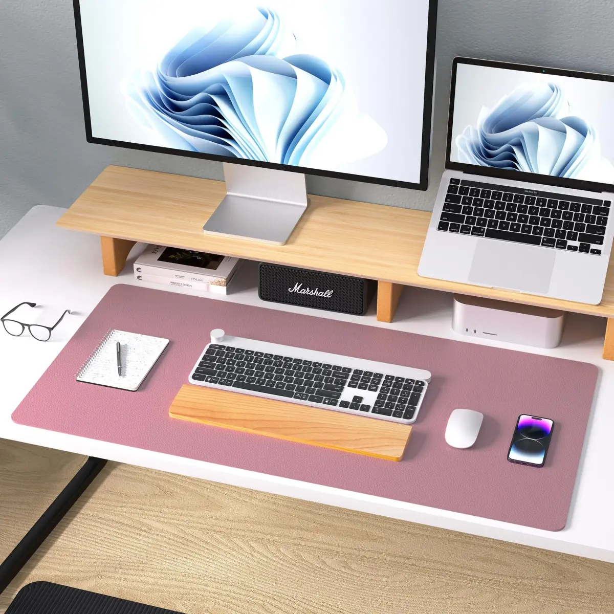 Aothia Dark Pink Desk Pad Protector 91cm x 43cm (36" x 17") | Smooth PU Leather for Office & Home - view 9