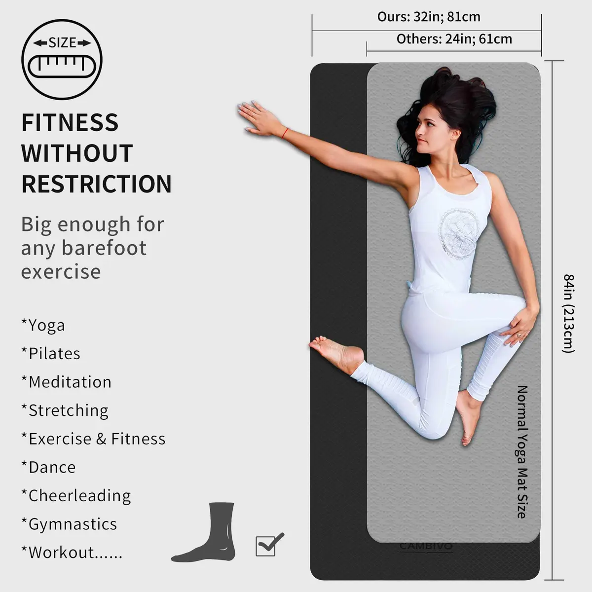 CAMBIVO Yoga Mat for Men and Women | Extra Long & Wide 213cm x 81cm | Non Slip, 6mm Thick - view 2