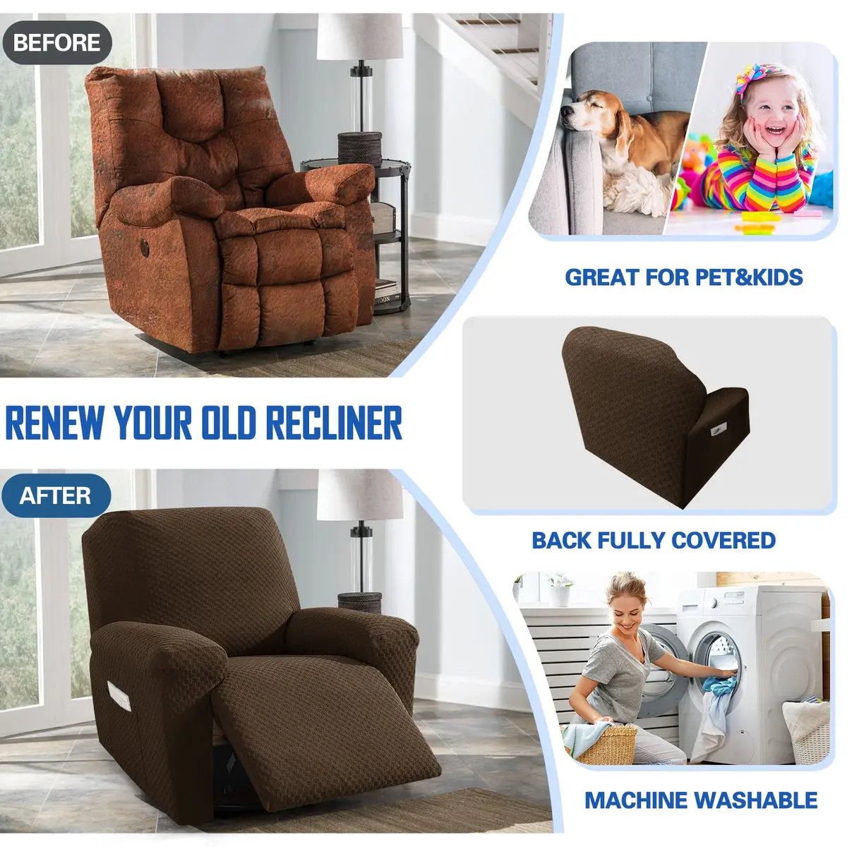 MAXIJIN Recliner Slipcovers 4 Pieces | Stretch Jacquard Fitted Protector for Kids & Pets - view 5