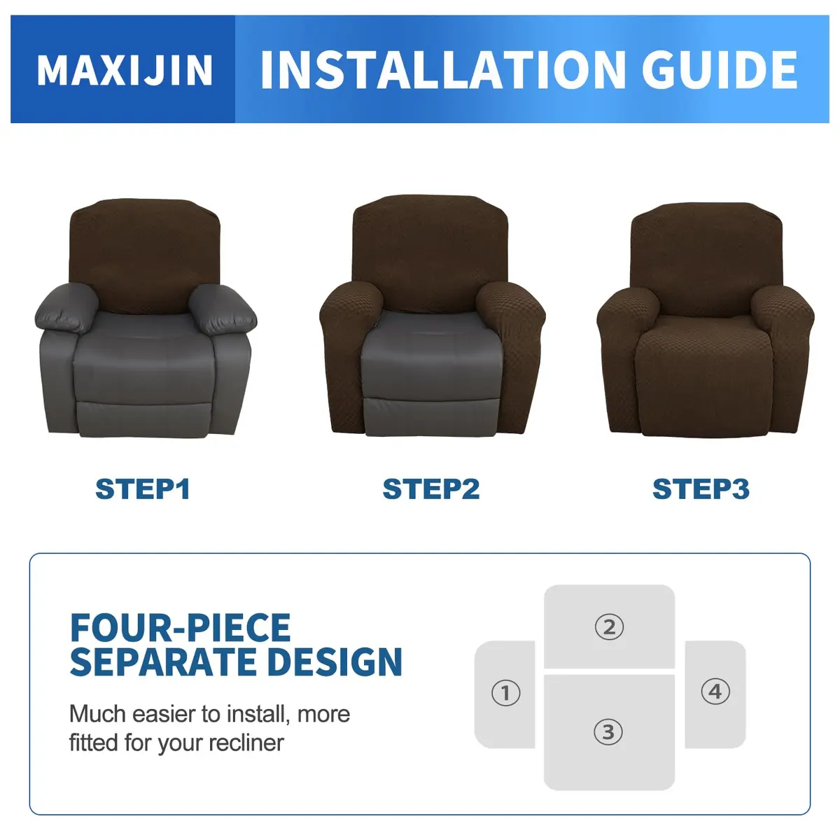 MAXIJIN Recliner Slipcovers 4 Pieces | Stretch Jacquard Fitted Protector for Kids & Pets - view 7