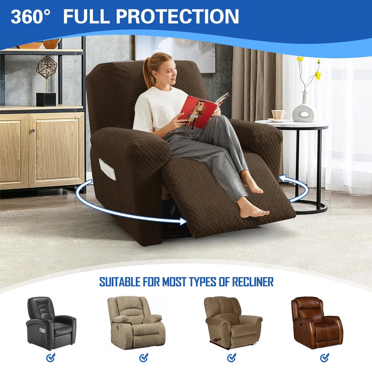 MAXIJIN Recliner Slipcovers 4 Pieces | Stretch Jacquard Fitted Protector for Kids & Pets - view 2