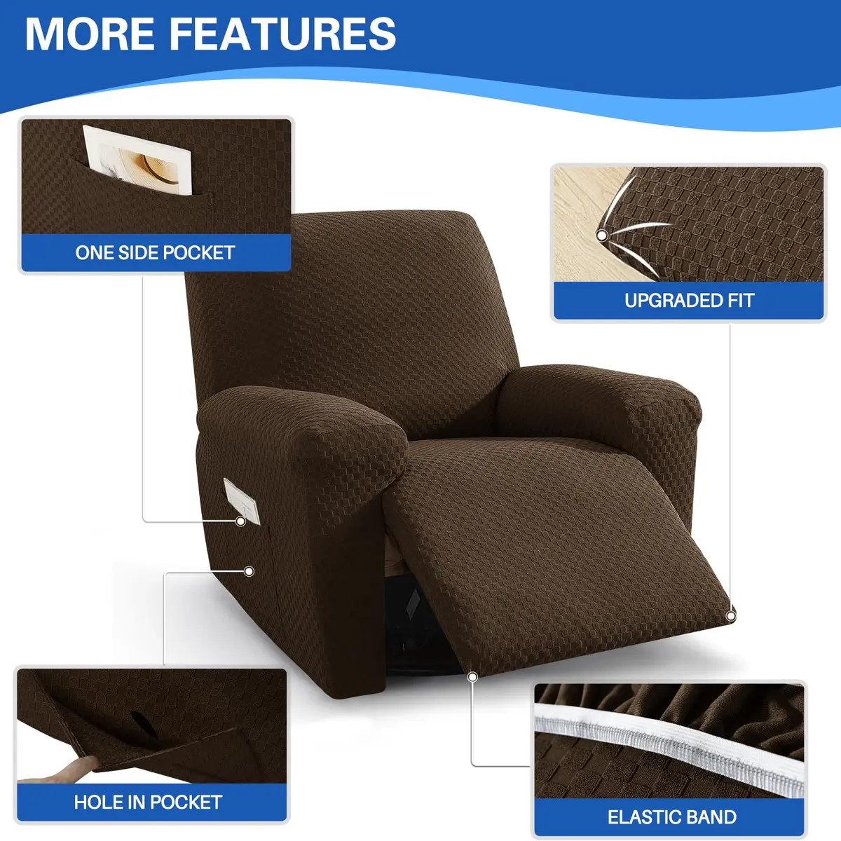 MAXIJIN Recliner Slipcovers 4 Pieces | Stretch Jacquard Fitted Protector for Kids & Pets - view 4