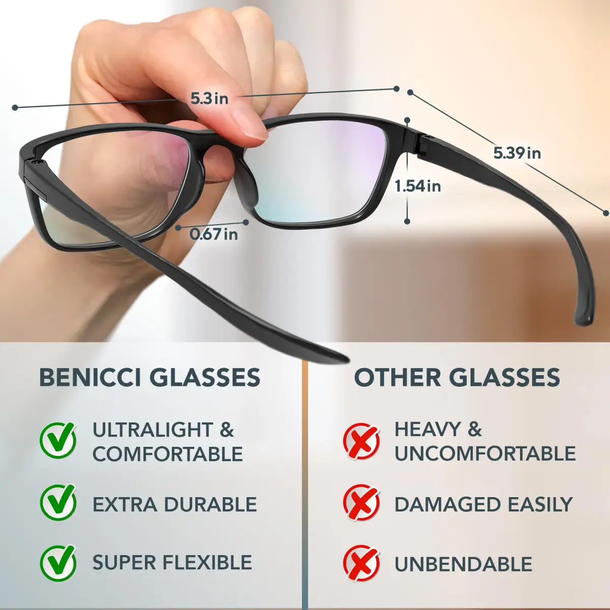 Benicci Blue Light Blocking Glasses with Case | Classic Frame, Unisex Fit, Blocks Glare - view 4