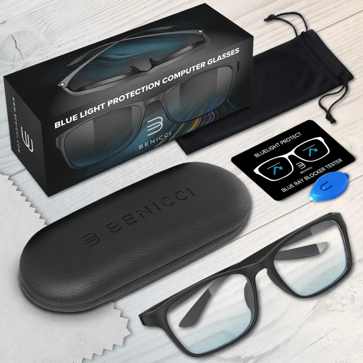 Benicci Blue Light Blocking Glasses with Case | Classic Frame, Unisex Fit, Blocks Glare - view 6