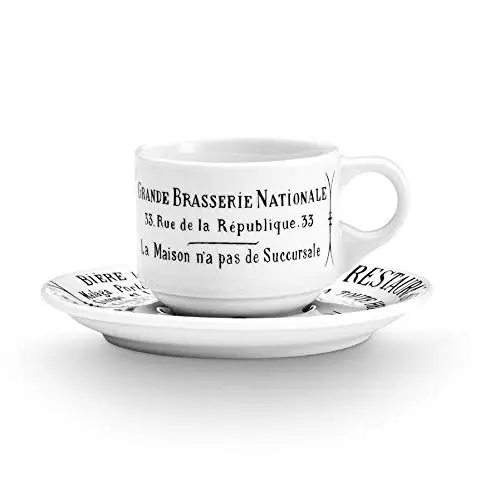 Pillivuyt Brasserie Porcelain Espresso Cup & Saucer Set | Vintage French Bistro Style (2 Oz) - view 2