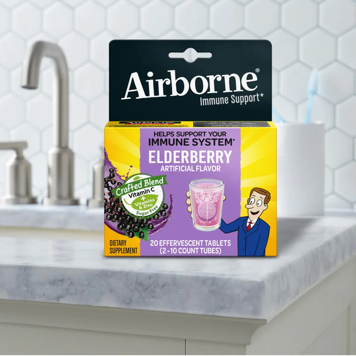 Airborne Elderberry Effervescent Tablets 20 Count | 1000mg Vitamin C Immune Support with Zinc & Antioxidants - view 7
