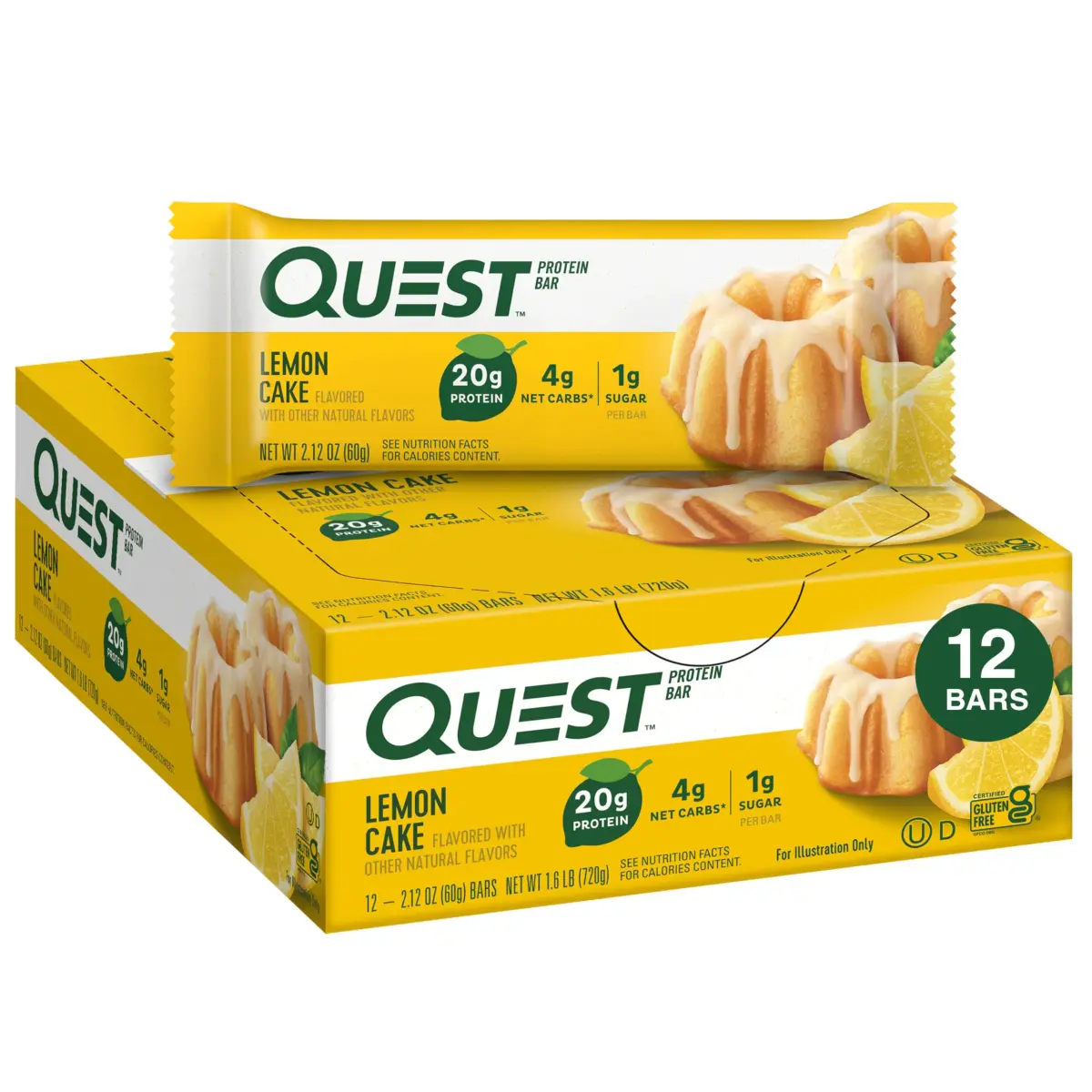 Quest Lemon Cake Protein Bars 12 Count | High Protein, Low Carb, Gluten Free, Keto Friendly - main product image