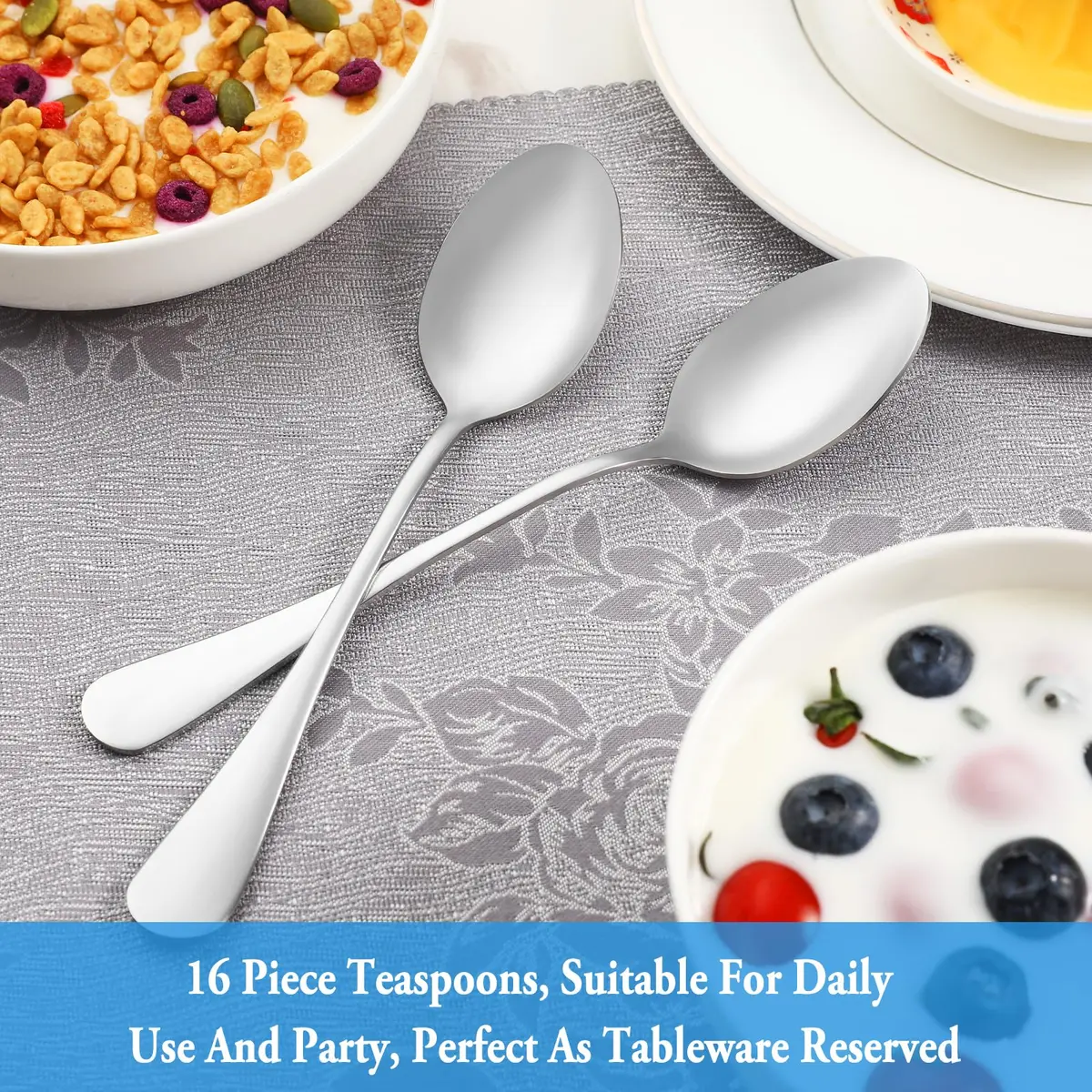 MUTNITT Teaspoon Set, 16 Piece, 6.7" Stainless Steel Silverware | Classic & Dishwasher Safe - view 7