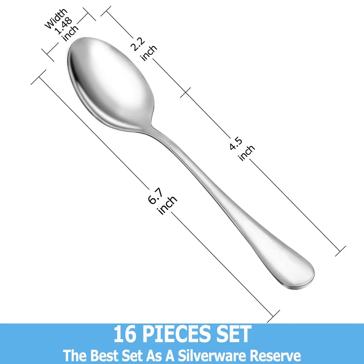 MUTNITT Teaspoon Set, 16 Piece, 6.7" Stainless Steel Silverware | Classic & Dishwasher Safe - view 2