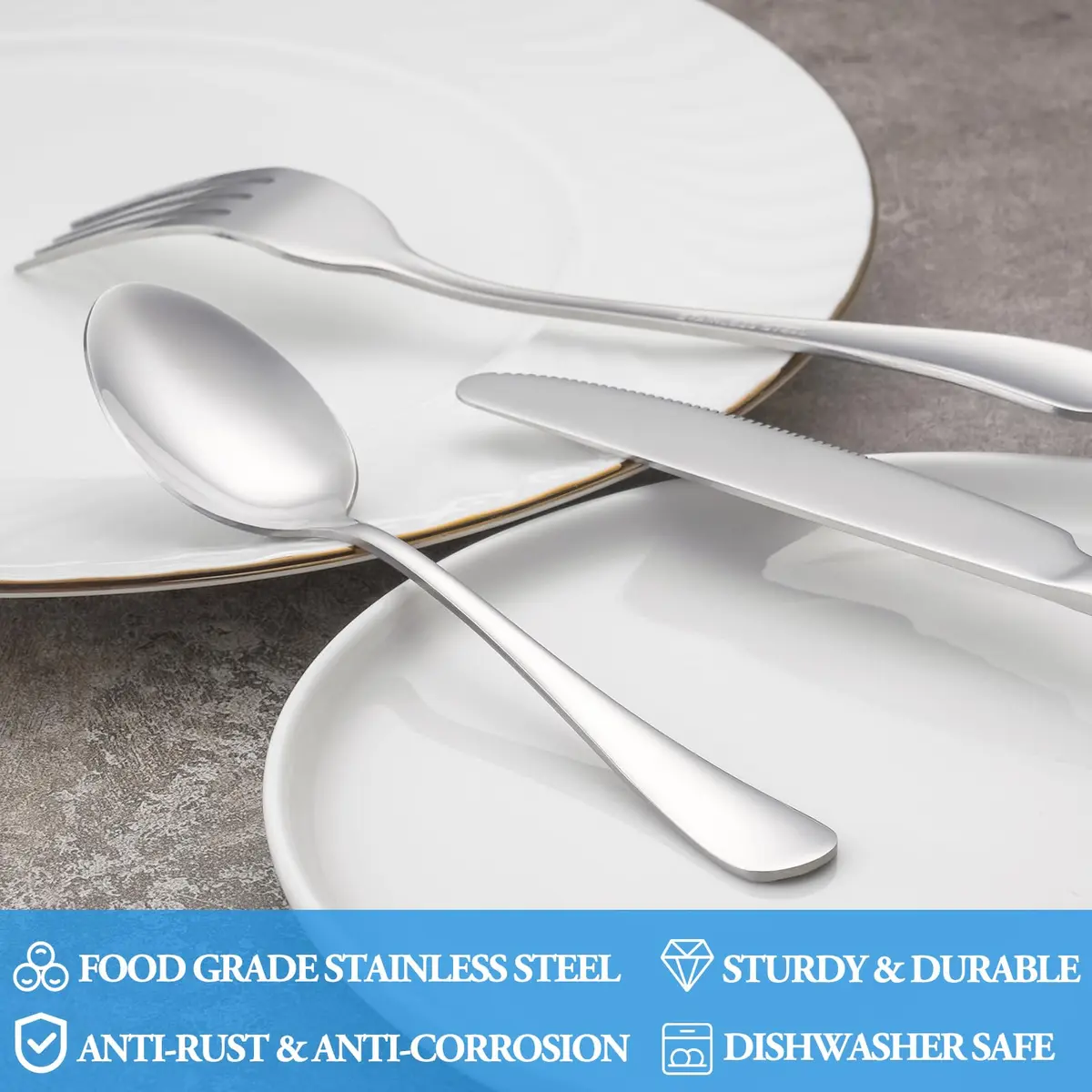 MUTNITT Teaspoon Set, 16 Piece, 6.7" Stainless Steel Silverware | Classic & Dishwasher Safe - view 3