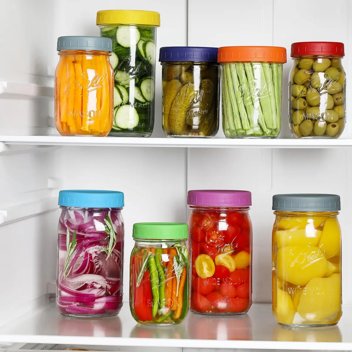 AOZITA Wide Mouth Mason Jar Lids [8 Pack, 8 Colors] 86mm (3.38 in) | Leak-Proof Plastic Storage Caps for Ball & Kerr Jars - view 6